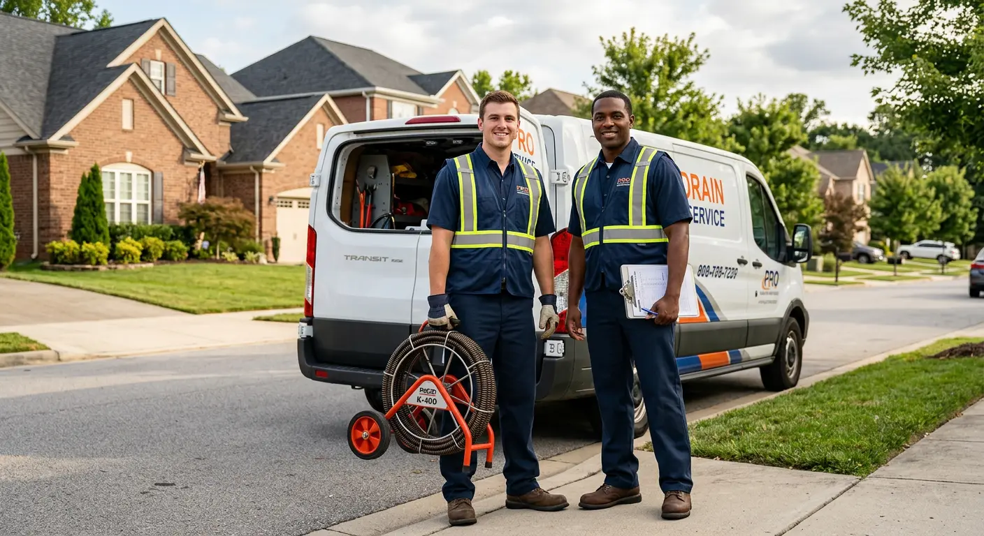 Sewer and drain service team with equipment ready for work in Paw Paw